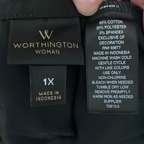 Worthington Boho 70s Style Bell Sleeve Stretch Poplin Blouse 1X Black - Picture 5 of 5